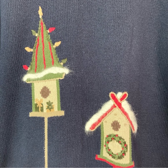CJ Banks Hand Embroidered 2X Winter Moose Button Cardigan Knit Sweater Blue - Picture 6 of 8